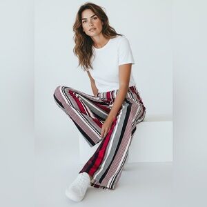 VAMP casual semi formal retro accordion pleated striped flared pants Women L